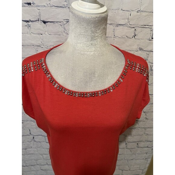 Ruby Rd. Women's short Sleeve Shirt Jeweled Neckline petite medium - Picture 2 of 7